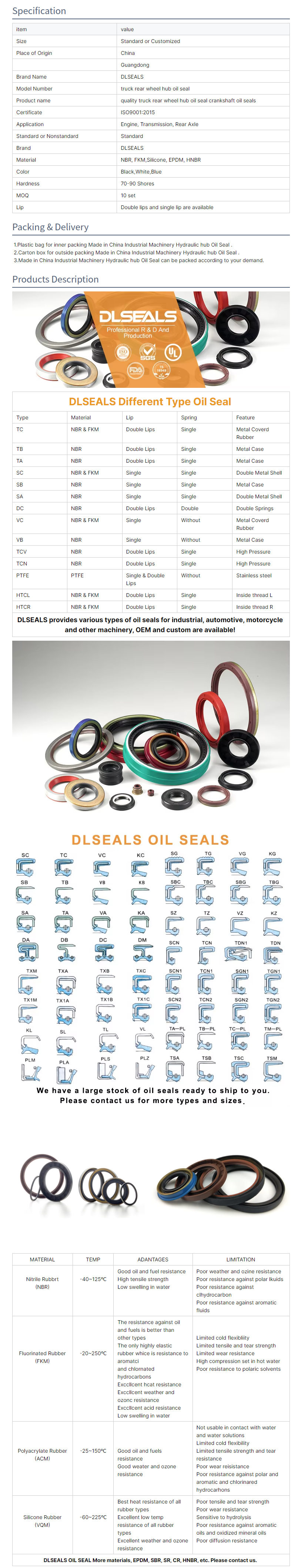 quality truck rear wheel hub oil seal crankshaft oil seals